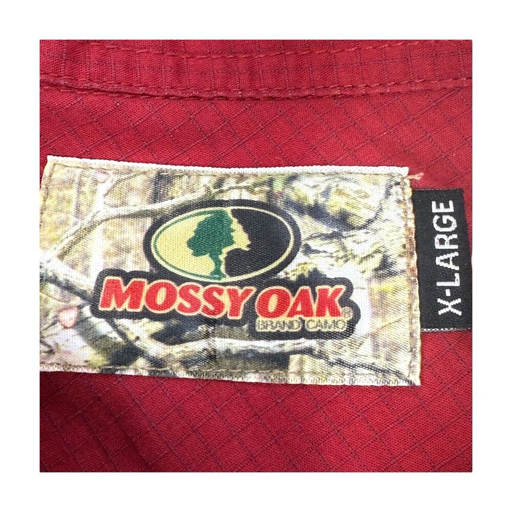 Mossy Oak Shirt Mens XL Red Plaid Cotton Classic Short Sleeve Collared Button-Up - Picture 2 of 9
